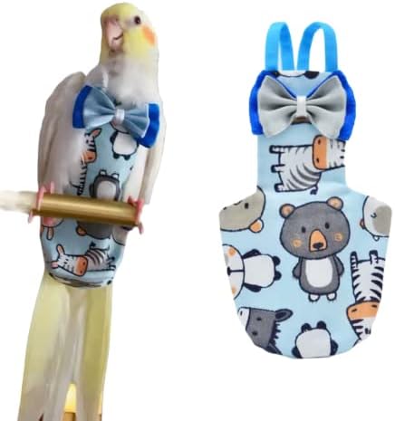 Bird Flight Suits Diapers for Monk Parakeets, Conures, Lovebirds, Cockatiels Flight Suits, Parrot Clothes, Bird Training Nappy Suit Liners Clothes (Large,Blue-B)