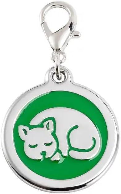 Personalized Pet ID Tags with Lobster Claw Clasp for Kittens and Cats - Small pet Tags for Cats, cat Name Tags for Collar, Custom cat id tag (Sleeping-Round-Small: Green)