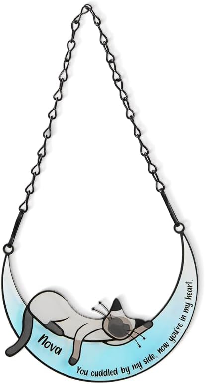 callie Personalized Cat Memorial Gifts for Loss of Cats, Custom Pet Memorial Suncatcher with Name & Text for Windows Hanging Decor, Cat Sympathy Gifts for Cats Lovers (Lying Style 7-19)