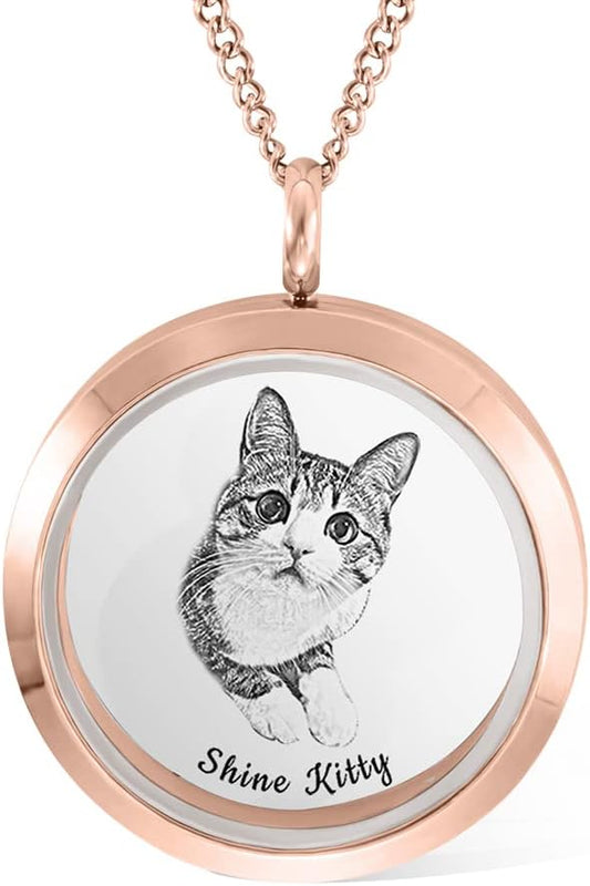 Personalized Pet Urn Fur Necklace - Stainless Steel Pet Ashes Necklace for Dog, Cat - Custom Name Photo Memorial Keepsake