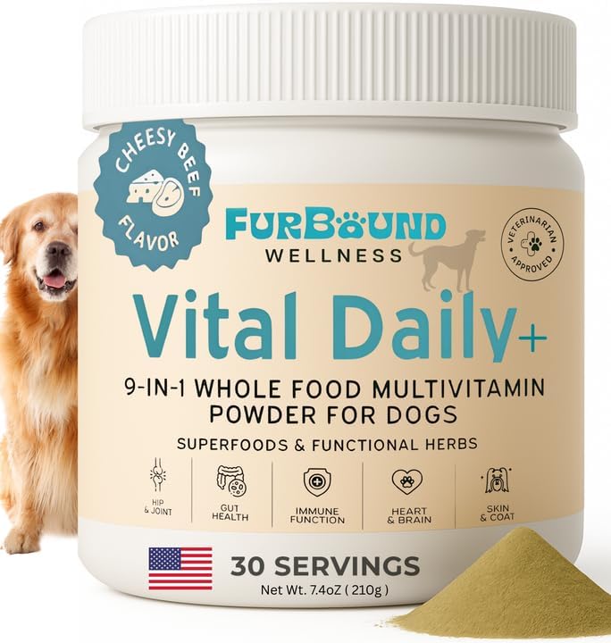 Dog Multivitamin Powder | 9-in-1 Whole Food Dog Vitamins and Dog Supplements That Supports Joint, Digestion, Skin & Coat, Immune, Cognition, Detox, Heart, Antioxidants (Cheesy Beef Flavor)