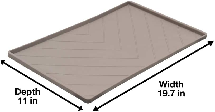 Messy Mutts Silicone Non-Slip Dog Bowl Mat with Raised Edge and Two Sides Reinforced with Metal Rods | Dog/Cat Bowl Mat with Spill-Proof Lip | Medium, 20” x 12” | Dark Grey