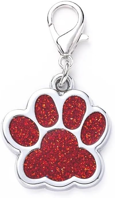 Cute Personalized Pet Name Tags for Cats/Dogs - Glitter Custom pet id tag, Dog id Tags Engraved for Pets, Customizable cat tag, pet Collar Charms, Dog Name tag (Paw-Shaped-Small: Red)