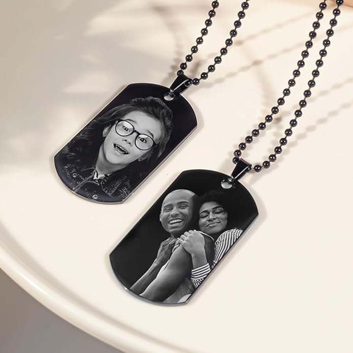 PicturesOnGold.com Black Plated Stainless Steel Custom Photo Dog Tag Pendant Personalized Picture Necklace w- 24 inch Ball Chain - 1 1/4 Inches x 2 Inches - Jewelry Gifts for Men & Women