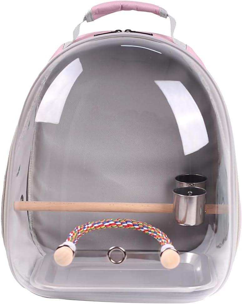 Bird Travel Backpack Carrier, Clear Bubble Window Transport Backpack for Birds, Space Capsule Astronaut Liked Vet Carry Book Bag for Parakeet Parrot (Pink, Multi Vents)
