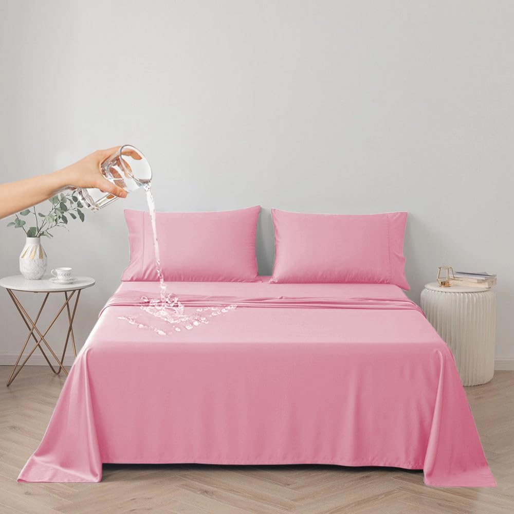DUJUIKE Waterproof Bed Cover for Dog and Cats,Pet Hair Resistant Bed Sheet Cover, Protective Bed Liner Cover with 100% Waterproof Breathable Thin Fabric (Pink, Twin 63 * 90 inch)