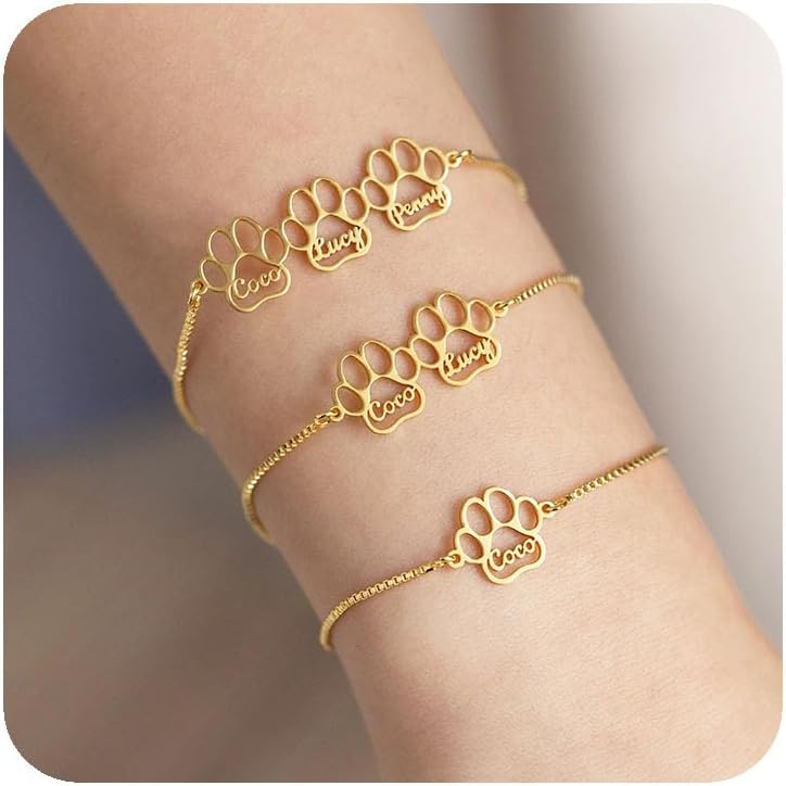 Personalized Pet Name Bracelet Dog/Cat Paw Bracelet Animal Friendly Jewelry Custom Pet Lover Gift Photo Projection Bracelet for Women Mom