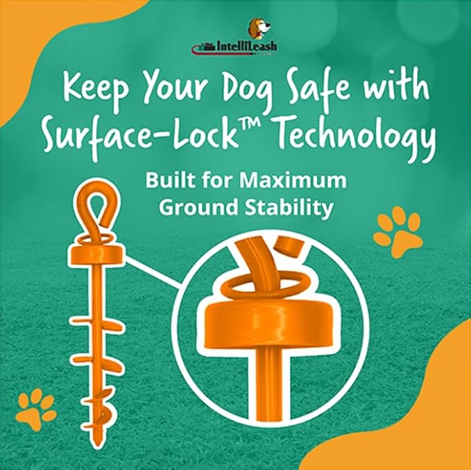 Heavy Duty Tie-Out Stake: Surface-Lock Technology for Pulling and Bending Prevention, 360-Degree Swivel Ring, Weather-Resistant Coating for Maximum Durability and Tangle-Free Design