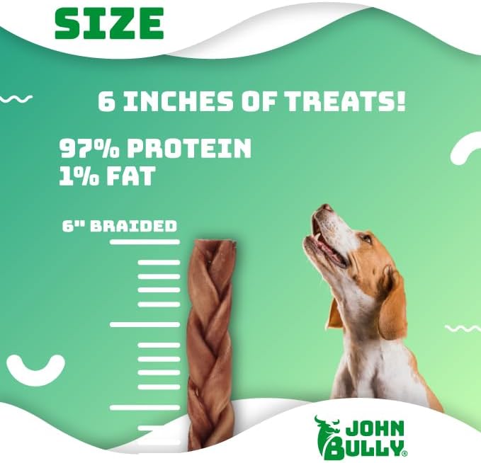 John Bully Collagen Braided 6" 6PK, The Best Option for Your Dog, 100% Natural, Rich in Protein, Highly Digestible, Gluten Free,Premium Grade Quality,Odor Free The Real Collagen