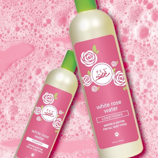 Pet Silk White Rose Water 11.6oz Face Wash, Relaxing Solution Made with Rose Extract, Help Scrub The Day Away While Hydrating Your pet's face, Infused with Silk and Rose Extract!