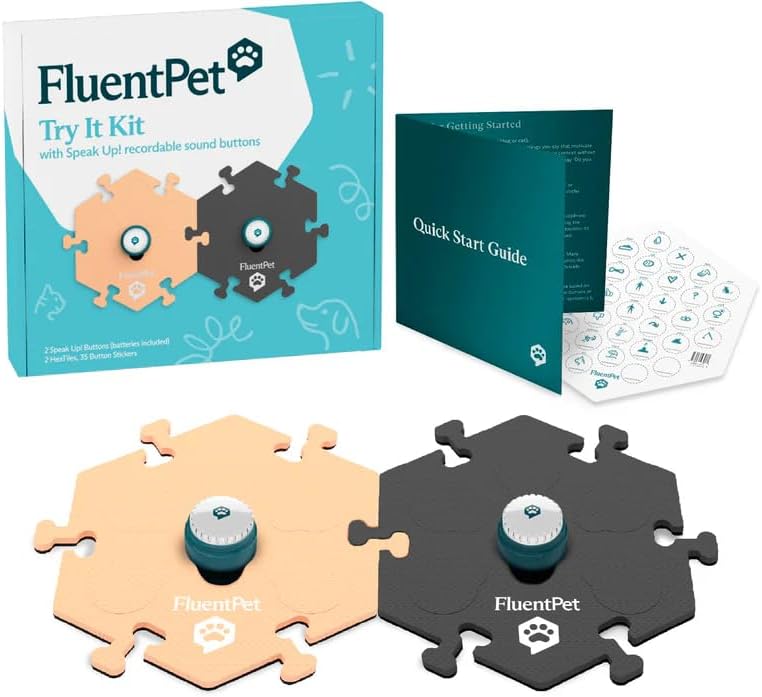 FluentPet Speak Up! Tester Kit - Set of 2 Dog Talking Buttons with Pre-Installed Batteries & 2 HexTiles -| Pet Buttons for Communication