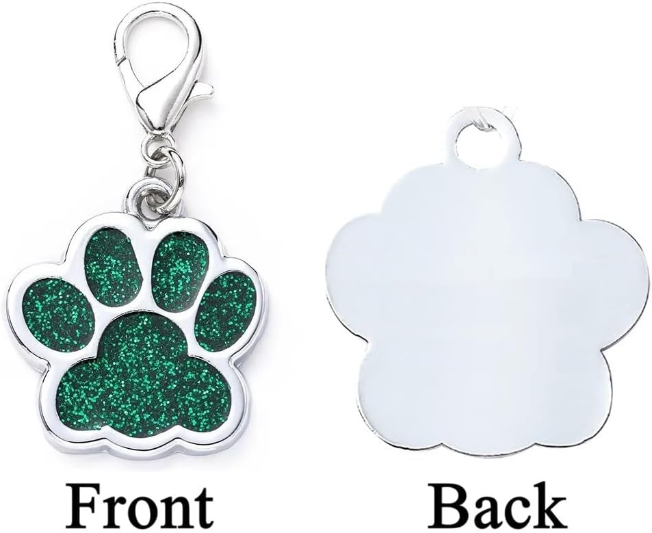 Cute Personalized Pet Name Tags - Glitter Custom Pet ID, Dog ID Tags Engraved, Paw-Shaped Small: Green