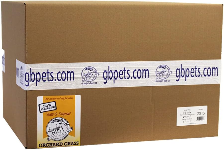 Grandpa's Best Premium Orchard Grass Hay for Rabbits, Guinea Pigs, Chinchillas, Hamsters & Gerbils, 20lb Loose Boxed, Brown