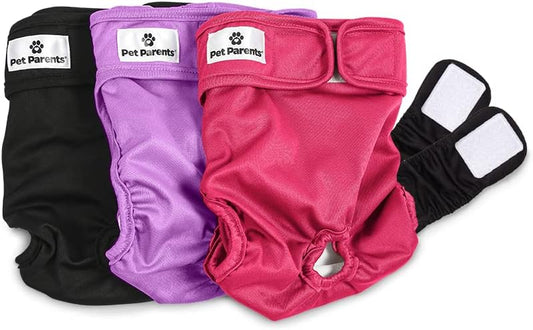 Pet Parents® Washable Dog Diapers (3pack) + Extendrs® of Durable Doggie Diapers, Premium Dog Diapers Female (Small, Princess)