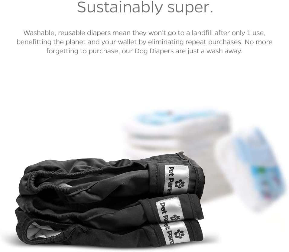 Pet Parents® Washable Dog Diapers (3pack) + Extendrs® of Durable Doggie Diapers, Premium Dog Diapers Female & Male (Large, Black)
