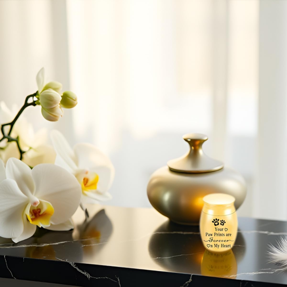 1.57 inches Small Pet Urn – Mini Aluminum Alloy Ashes Holder with Paw Print & Beautiful Inscription – Keepsake Urn for Dogs, Cats, or Small Animals