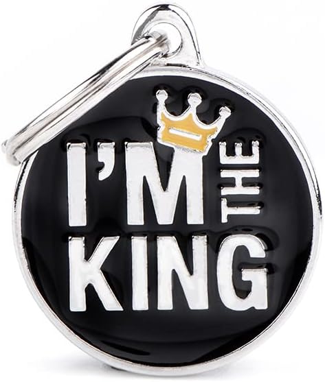 My Family Personalized Pet ID Tag Made in Italy, Medium Circle "I'm The King", Free Engraving, Hand Enamelled, Charms Collection