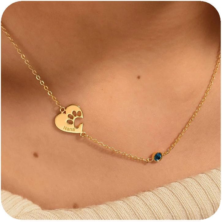Customized Paw Print Necklace Personalized Pet Name Necklace Custom Engraved Dog Cat Paw Pendant Necklace Pet Memorial Gift for Pet Lovers