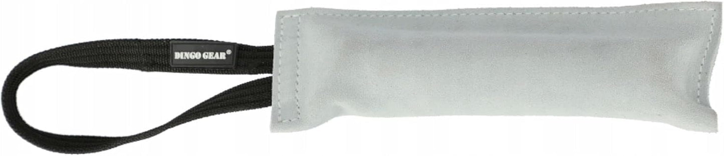 Dingo Gear Squeak Bite Tug Handmade of Leather One Handle, for Dog Training and Fun Natural S00359