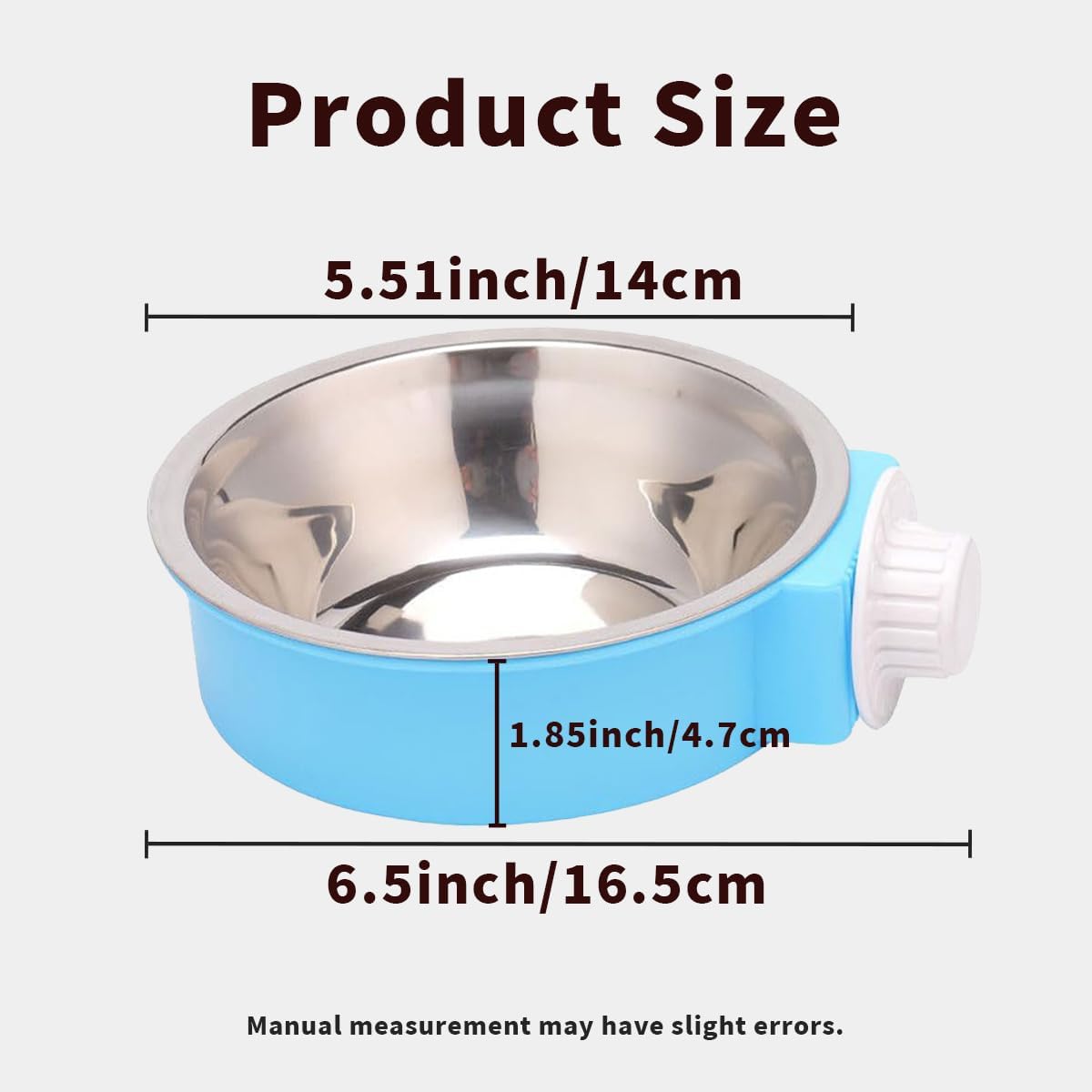 2Pcs Pets Lightweight Stainless Steel Bowl,Removable Stainless Steel Pet Hanging Food Water Feeder Bowl Cage Coop Cup for Puppy Medium Dog Cat Rabbit Ferret Bird Gunea Pigs (Blue, S)