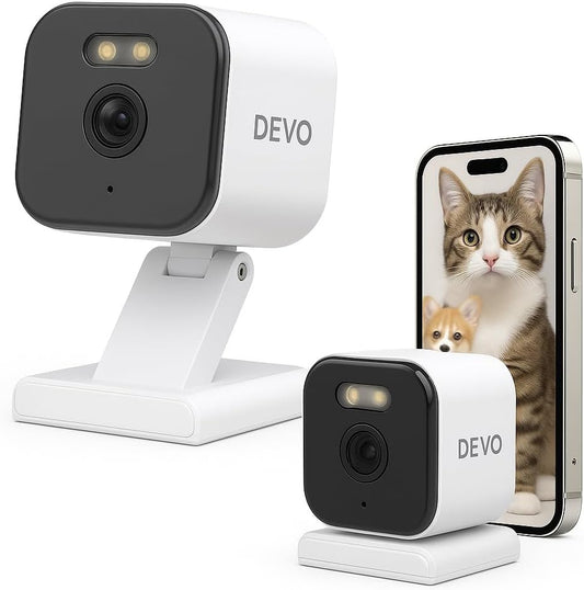 Devo Security Camera 2K | Indoor |Baby Monitor & Pet Camera | 2-Way Audio, Color Night Vision, Live Stream, Motion Alerts & Notifications White,1 Cam