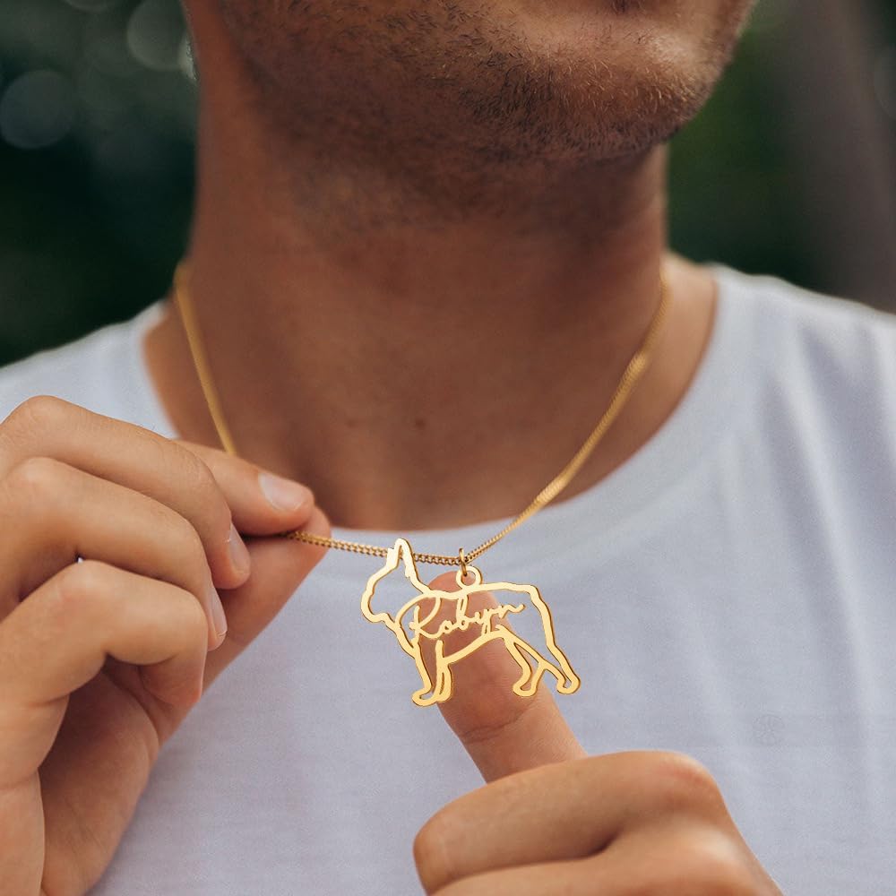 CoolJewelry Custom Dog Breeds Portrait Cat Pet Memorial Name Necklace Dainty Animal Pendant Chain Personalized Jewelry Remembrance Gifts for Dog Lover Women Girls