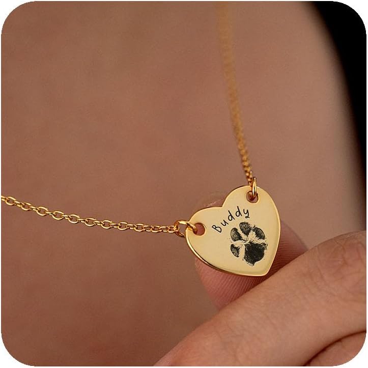 Customized Paw Print Necklace Personalized Pet Name Necklace Custom Engraved Dog Cat Paw Pendant Necklace Pet Memorial Gift for Pet Lovers