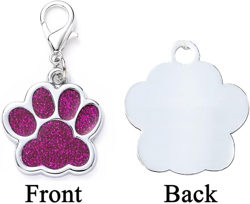Cute Personalized Pet Name Tags for Cats/Dogs - Glitter Custom pet id tag, Dog id Tags Engraved for Pets, Customizable cat tag, pet Collar Charms, Dog Name tag (Paw-Shaped-Small: Purple)