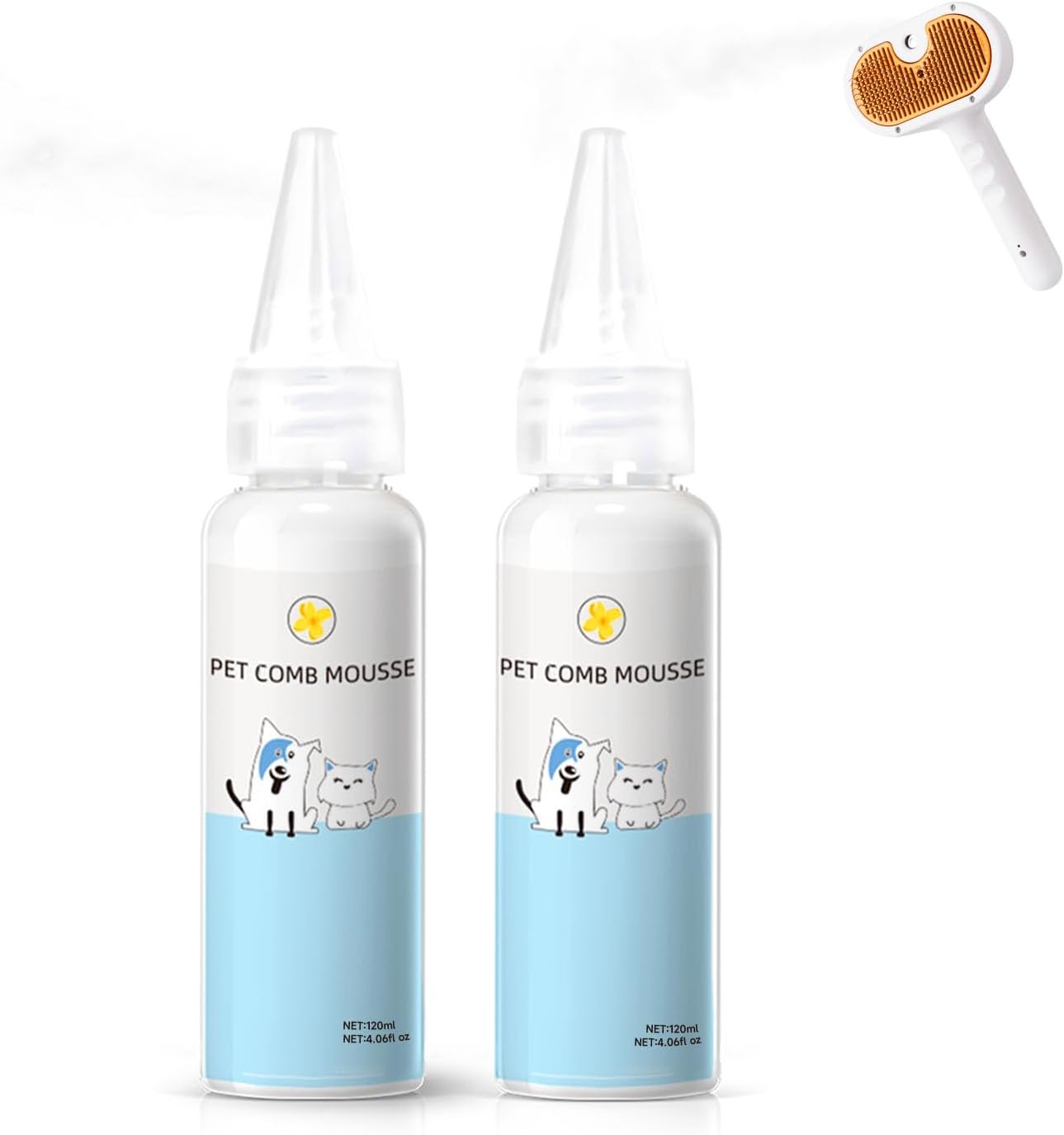 Pet Steam Brush Spray Refill for Dogs & Cats – Pets Waterless Shampoo, 3-in-1 Grooming Spray Comb Mist, 2*Shampoo(Steam Brush not Included)