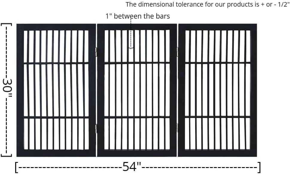 Pet Dog Gate Strong and Durable Freestanding Folding Acacia Hardwood Portable Wooden Fence Indoors or Outdoors by Urnporium (Black Pet Gate, 3 Panel 30" Tall)
