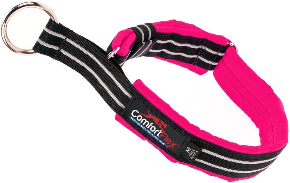 ComfortFlex Martingale Dog Collar - Made in The USA - 1.5" Wide, Reflective, Adjustable, Fully Padded Nylon, Gentle Control, Escape-Proof, Limited Slip Design, XLarge, Hot Pink