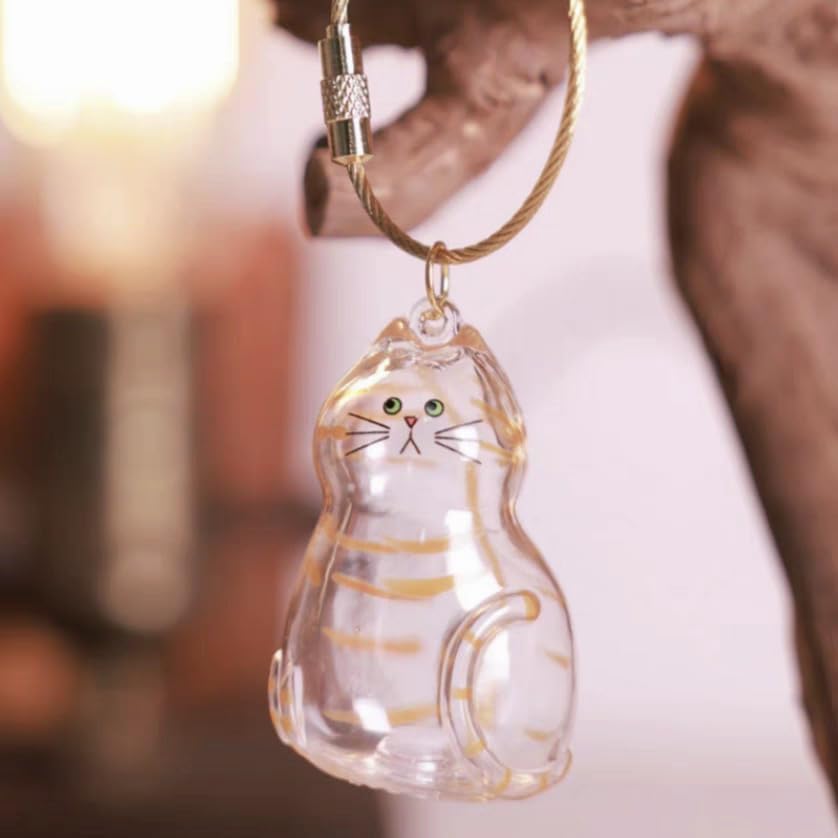 Cat Hair Holder Pet Furs Storage Transparent Bottle DIY Cute Pet Memorial Gifts Pendant 2PCS Creative Gift for Cat Lovers (Orange cat Style)