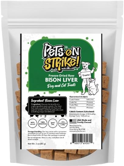 Freeze Dried Bison Liver for Dogs & Cats – Single Ingredient Dog Treats – USA Sourced & Made – High Protein, All Natural, Grain Free – Raw Freeze-Dried Training Treats (3oz)