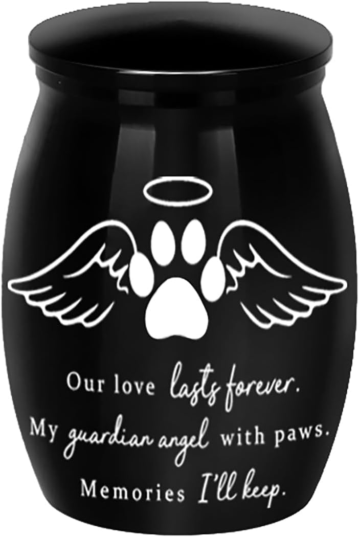 Mini Pet Cremation Urn for Small Pets – Aluminum Keepsake with Angel Wings and Paw Print – Memorial Ash Holder for Dog, Cat, Rabbit