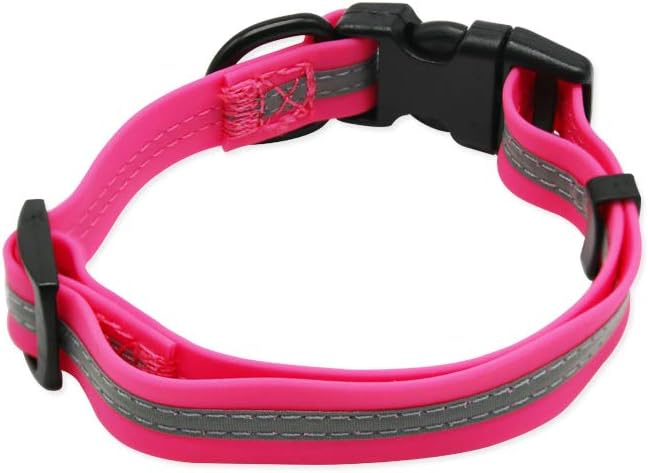 NIMBLE Dog Collar Waterproof Pet Collars Anti-Odor Durable Adjustable PVC & Polyester Soft with Reflective Cloth Stripe Basic Dog Collars S/M/L Sizes (Small (9.45”-14.17”inches), Pink)
