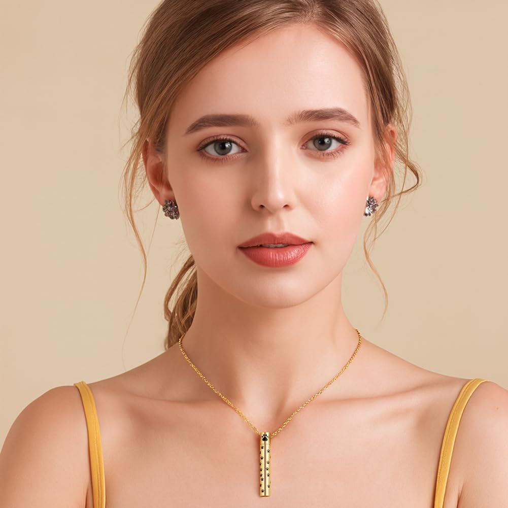 Dog Urn Necklaces for Ashes Paw Cylindrical Cremation Dog Paw Stainless Steel Pet Ashes Pendant for Puppy Pet Memorial Keepsake Jewelry