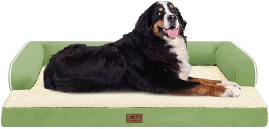 Large Dog Bed Orthopedic Washable - Removable Waterproof Cover Bed Pet - XXXL Large Big Dogs - Memory Foam - Couch Sofa with Removable Bolster - Grass Green Dog Bed