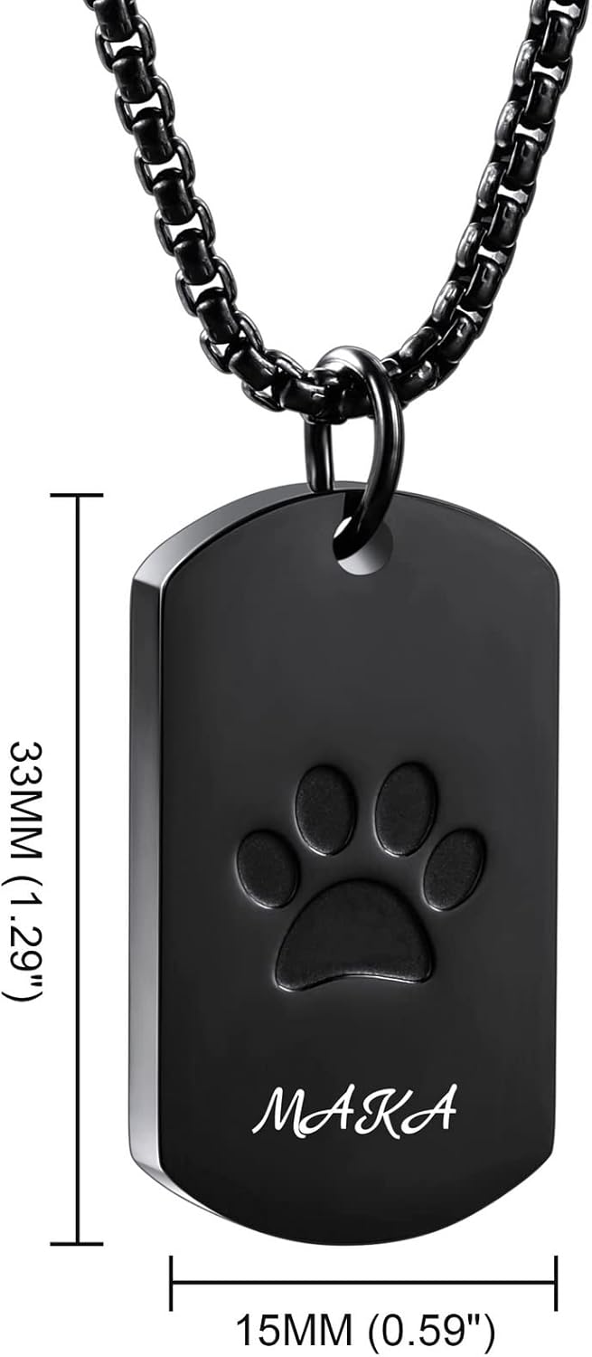 Personalized Urn Necklace for Pet Ashes Custom Photo/Name/Date Paw Print Pendant for Women Men Cremation Jewelry Memorial Keepsake for Dog/Cat/Pet Urn Necklace with Funnel Fill Kit