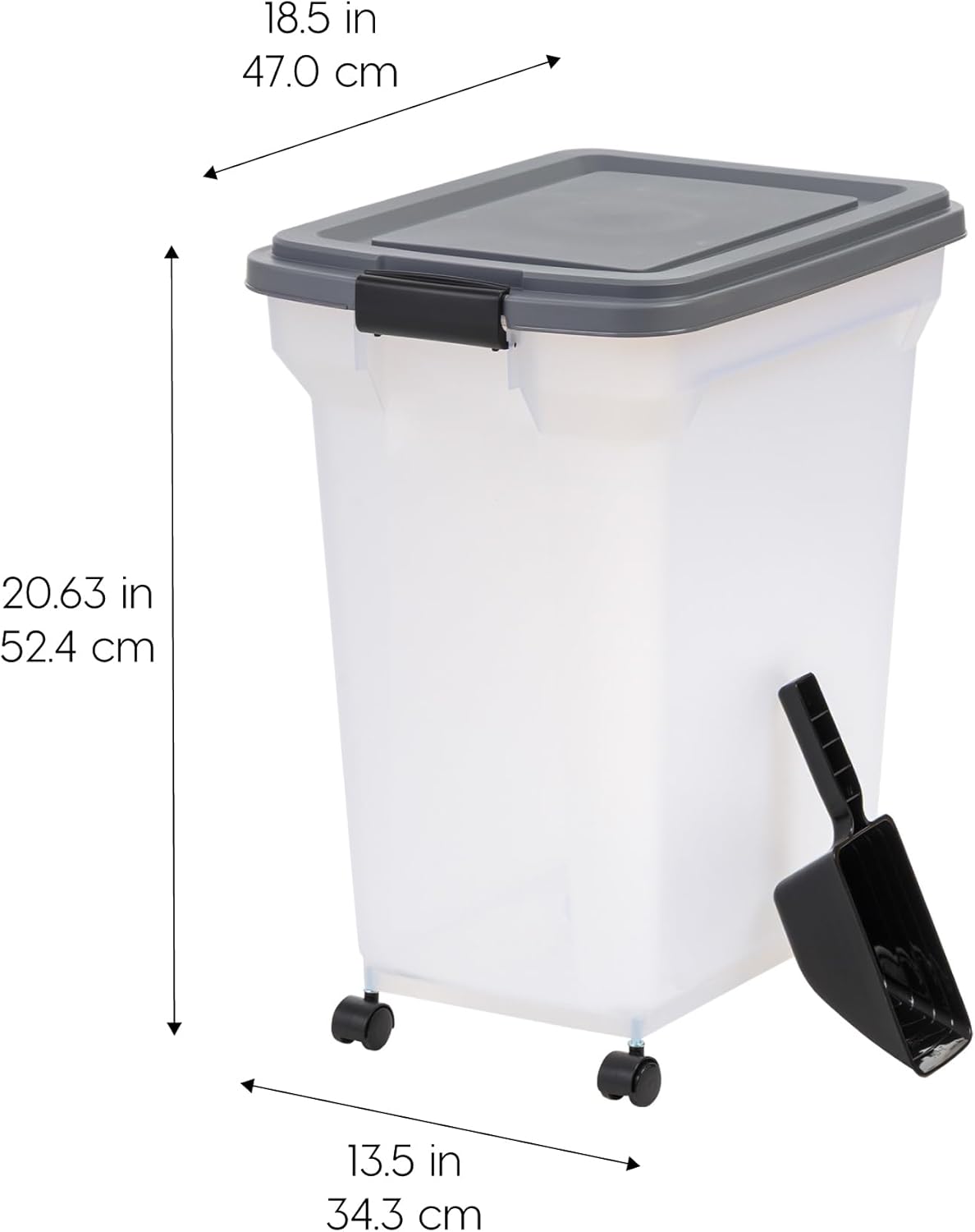 IRIS USA Dog Food Storage Container 40 lbs, Attachable Wheels, & Included Scoop, for Dog Cat Birds and other Pets, Food Storage Bin, Keep Fresh, Easy Mobility, BPA Free - Made in the USA, Dark Gray