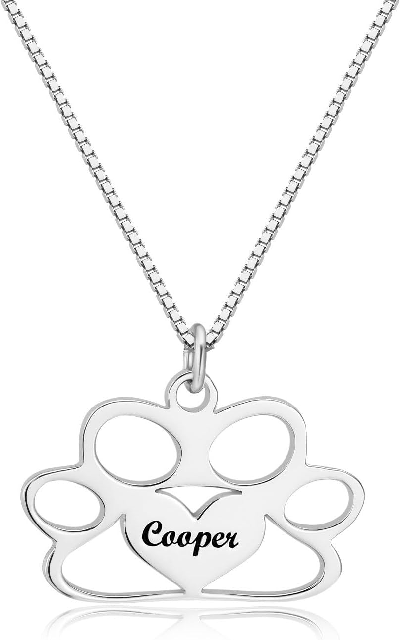 Customized Paw Print Necklace Personalized Pet Name Necklace Custom Engraved Dog Cat Paw Pendant Necklace Pet Memorial Gift for Pet Lovers