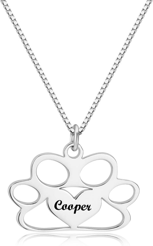 Customized Paw Print Necklace Personalized Pet Name Necklace Custom Engraved Dog Cat Paw Pendant Necklace Pet Memorial Gift for Pet Lovers