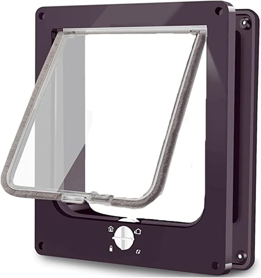 EASY JOY Cat Doors(Outer Size 10.6" x 9.2"), 4-Way Locking Cat Door for Interior Exterior Doors, Weatherproof pet Door with Magnet for Cat or Dog < 21.5 inches in Girth(Brown L)