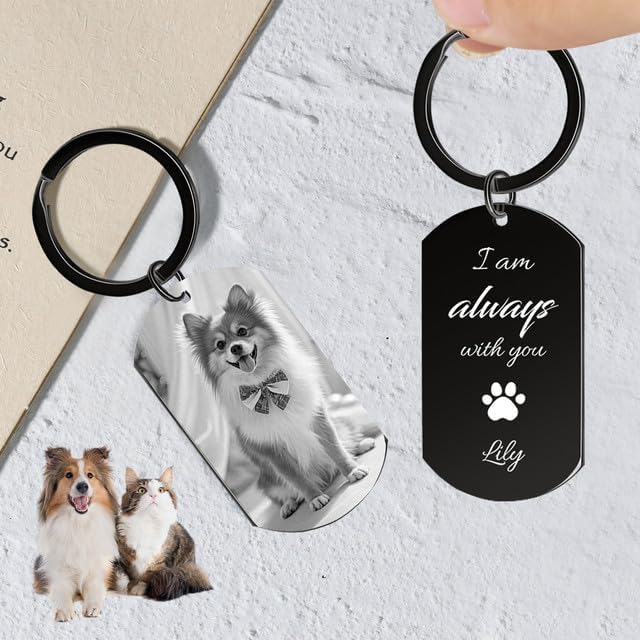 Personalized Dog Keychain Memorial Gifts for loss of dog - Custom Pet Photo Keychain in Memory of Dogs & Cats, Sympathy Gift For Pet Passed Away