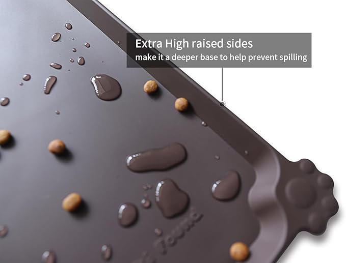 Hoki Found Large Silicone Pet Food Mat - Non Slip, Waterproof Dog Cat Bowl Mat - Dark Oak