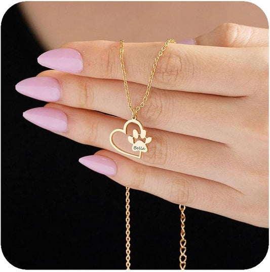 Customized Paw Print Necklace Personalized Pet Name Necklace Custom Engraved Dog Cat Paw Pendant Necklace Pet Memorial Gift for Pet Lovers