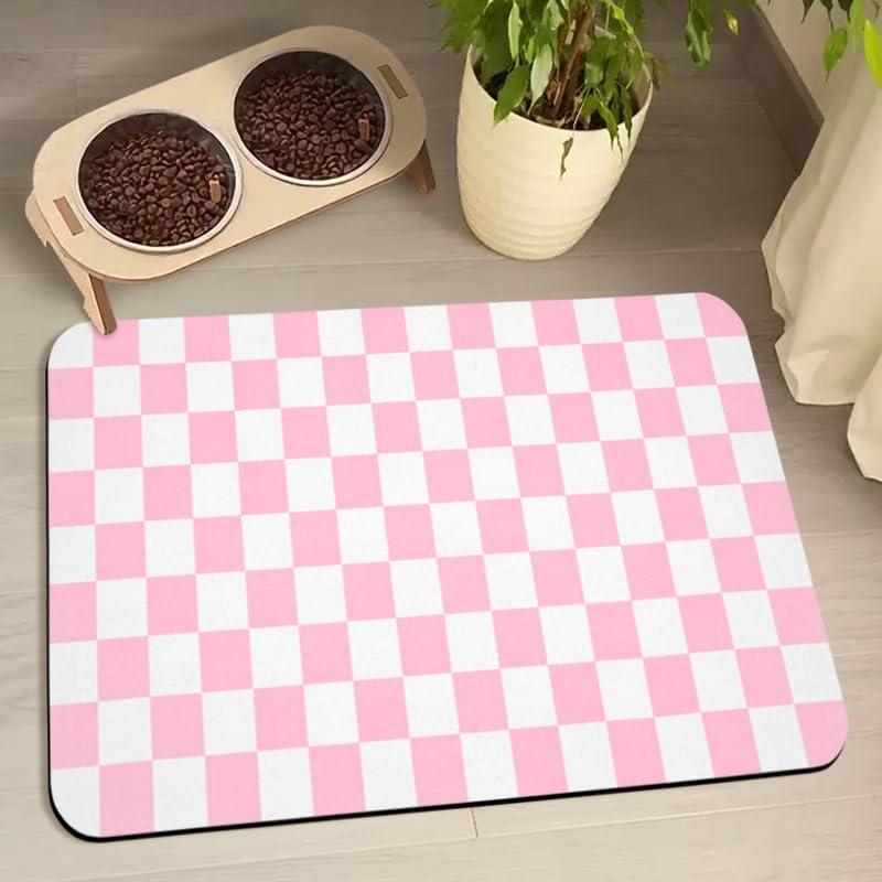 Dog Food Mats for Floors Waterproof, Pet Water Bowl Mats Pet Feeding Absorbent Placemats Plaid 24 * 32 inch