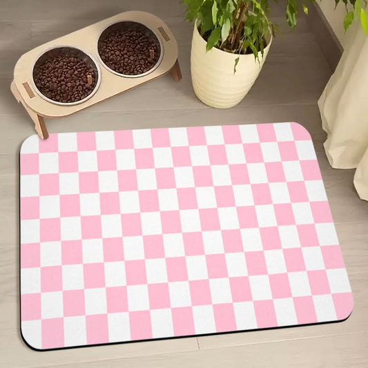 Dog Food Mats for Floors Waterproof, Pet Water Bowl Mats Pet Feeding Absorbent Placemats Plaid 16 * 24 inch