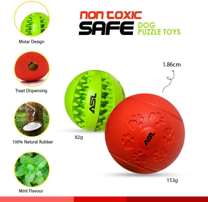 ASL Interactive Dog Treat Ball, 2-Pack Durable Chew Balls for Puppies and Dogs Enrichment Toys for Large Dogs & Small Dogs, Durable Balls for Teeth Cleaning/IQ Training/Chewing