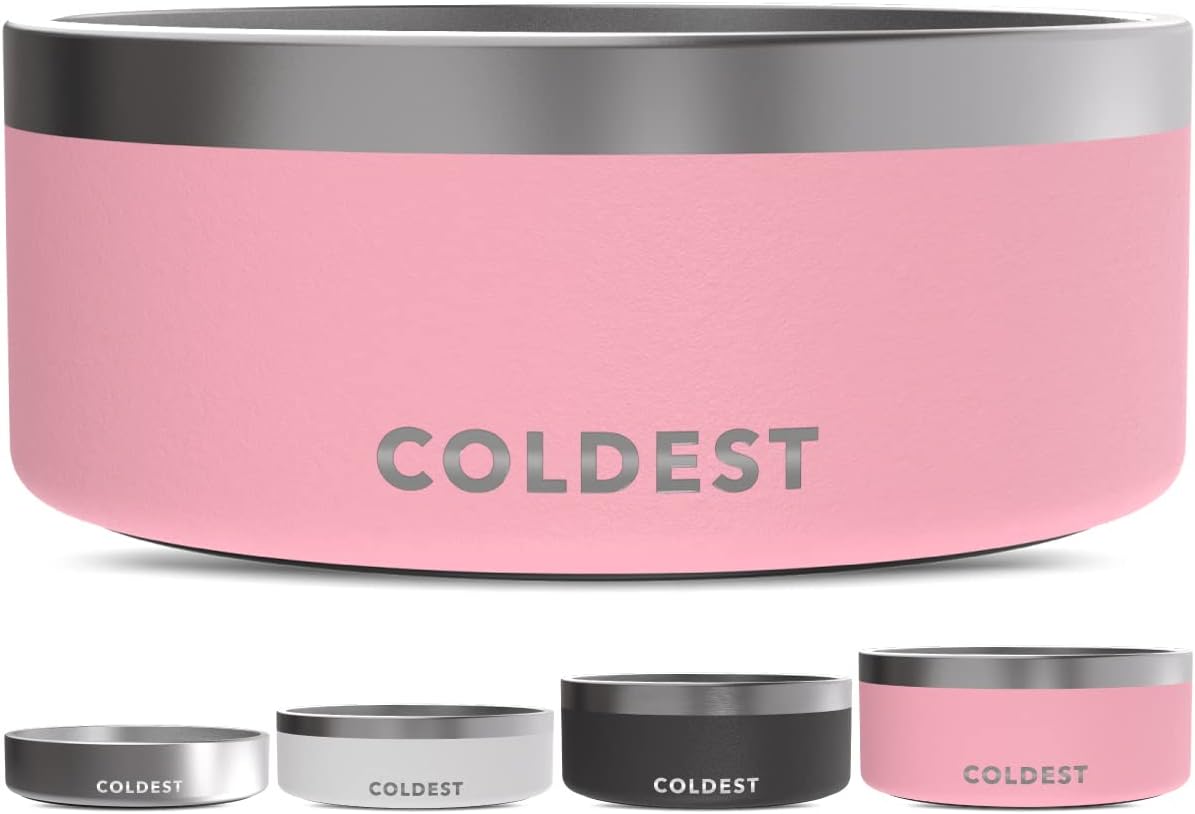 Coldest Dog Bowl - Anti Rust Metal, Non Slip, 3 Layers Insulated Stainless Steel Dog Bowls - Spill Proof & Heavy Duty - Water Bowl for Dogs, Cats & Pets, Dish Washer Safe (100 oz, Cotton Candy Pink)