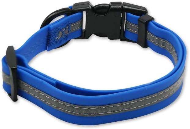 NIMBLE Dog Collar Waterproof Pet Collars Anti-Odor Durable Adjustable PVC & Polyester Soft with Reflective Cloth Stripe Basic Dog Collars S/M/L Sizes (Small (9.45”-14.17”inches), Blue)
